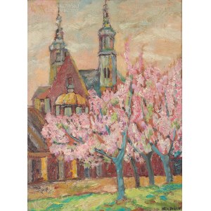Henryk WÓJCIK (1920-2009), Flowering trees in the background of the church.