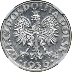 Żaglowiec, 5 złotych 1936 - NGC MS63