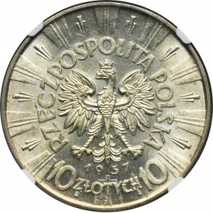 Piłsudski, 10 zl. 1937 - NGC MS63