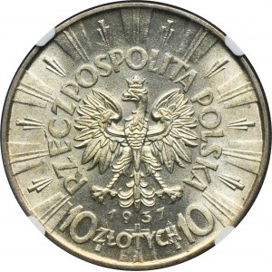 Piłsudski, 10 złotych 1937 - NGC MS63