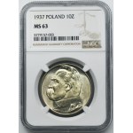 Piłsudski, 10 złotych 1937 - NGC MS63