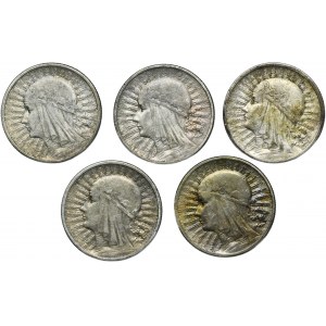 Zestaw, Głowa Kobiety, 2 złote 1933-1934 (5 szt.)