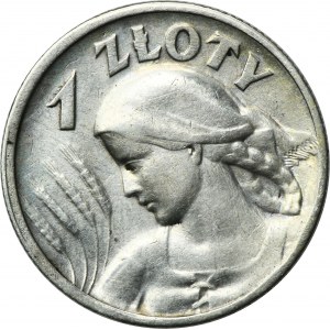 Kobieta i kłosy, 1 złoty Londyn 1925 - kropka po dacie