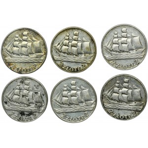 Zestaw, Żaglowiec, 2 złote 1936 (6 szt.)