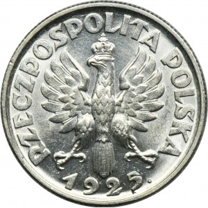 Kobieta i kłosy, 2 złote Londyn 1925 - kropka po dacie
