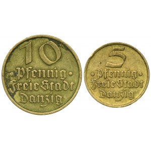 Set, Free City of Danzig, 5 pfennig and 10 pfennig (2 pcs.)