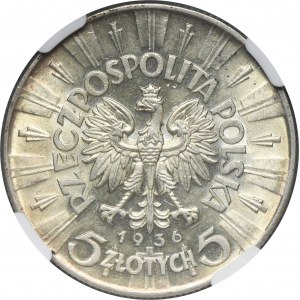 Piłsudski, 5 złotych 1936 - NGC MS62