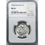 Piłsudski, 5 złotych 1938 - NGC MS61