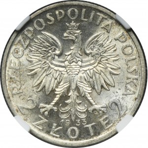 Głowa Kobiety, 2 złote 1933 - NGC MS61