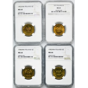 Zestaw, 5 złotych 1977-1986 (4 szt.) - NGC MS63-MS64