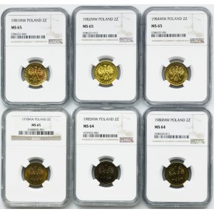 Zestaw, 2 złote 1978-1985 (6 szt.) - NGC MS63-MS64
