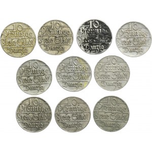 Set, Free City of Gdańsk, 10 pfennige 1923 (10 pcs.)