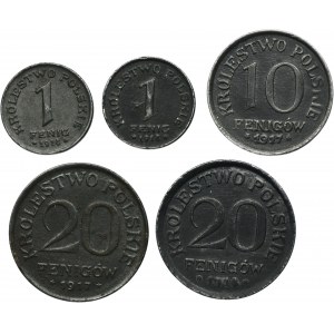 Zestaw, Królestwo Polskie, 1-20 fenigów 1917-1918 (5 szt.)