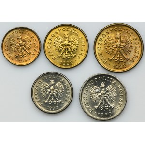 Zestaw, III RP, 1-20 groszy 1990-1992 (5 szt.)