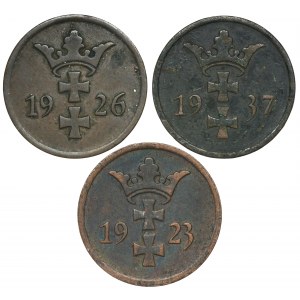 Set, Free City of Danzig, 2 pfennige 1923-1937 (3 pcs.)