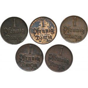 Set, Free City of Danzig, 1 pfennig 1930 (5 pcs.)