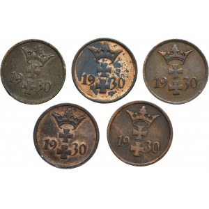 Set, Free City of Danzig, 1 pfennig 1930 (5 pcs.)