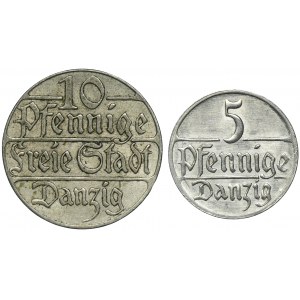 Set, Free City of Danzig, 5 pfennig and 10 pfennig 1923 (2 pcs.)