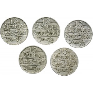 Set, Free City of Gdańsk, 10 pfennige 1923 (5 pcs.)