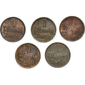 Set, Free City of Danzig, 1 pfennig 1937 (5 pcs.)