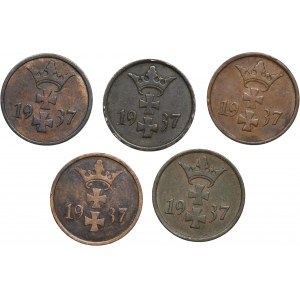 Set, Free City of Danzig, 1 pfennig 1937 (5 pcs.)