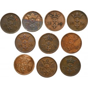 Set, Free City of Danzig, 2 pfennige 1926 (10 pcs.)