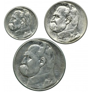 Zestaw, Piłsudski, 2-10 złotych 1934-1939 (3 szt.)