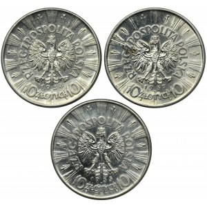 Zestaw, Piłsudski, 10 złotych 1935-1937 (3 szt.)