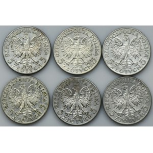 Zestaw, Głowa Kobiety, 5 złotych 1933-1934 (6 szt.)