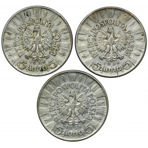 Zestaw, Piłsudski, 5 złotych 1936 (3 szt.)