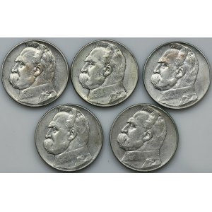 Zestaw, Piłsudski, 10 złotych 1935-1936 (5 szt.)
