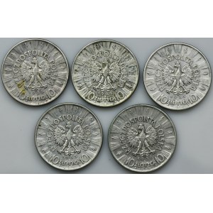 Zestaw, Piłsudski, 10 złotych 1935-1936 (5 szt.)
