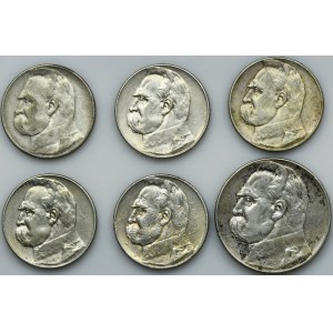 Zestaw, Piłsudski, 5 i 10 złotych 1935-1936 (6 szt.)