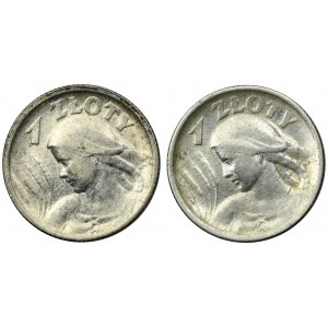 Zestaw, Kobieta i kłosy, 1 złoty Paryż 1924 (2 szt.)
