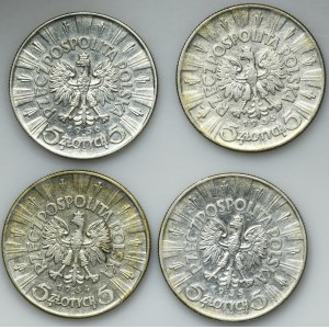 Zestaw, Piłsudski, 5 złotych 1934-1936 (4 szt.)