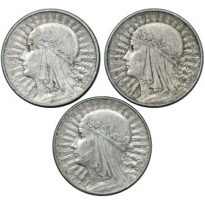 Zestaw, Głowa Kobiety, 10 złotych 1932-1933 (3 szt.)