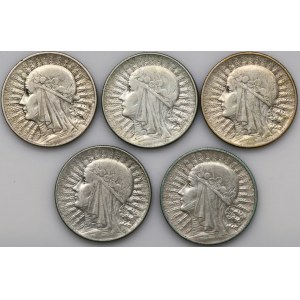 Zestaw, Głowa Kobiety, 5 złotych 1932-1934 (5 szt.)