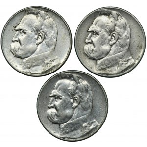 Zestaw, Piłsudski, 5 złotych 1934-1936 (3 szt.)