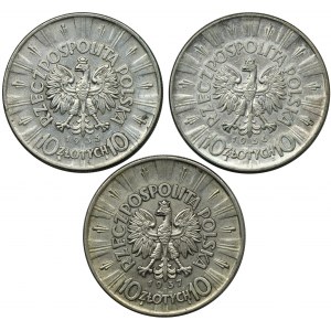 Zestaw, Piłsudski, 10 złotych 1935-1937 (3 szt.)