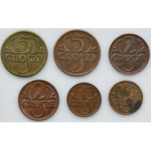 Zestaw, 1-5 groszy 1923-1930 (6 szt.) - rzadsze roczniki