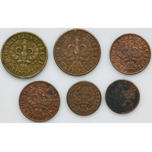 Zestaw, 1-5 groszy 1923-1930 (6 szt.) - rzadsze roczniki