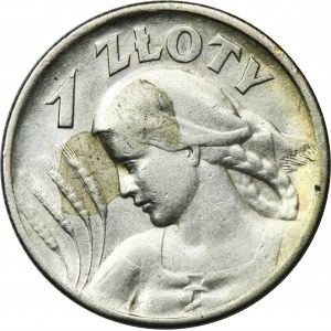 Kobieta i kłosy, 1 złoty Londyn 1925 - kropka po dacie