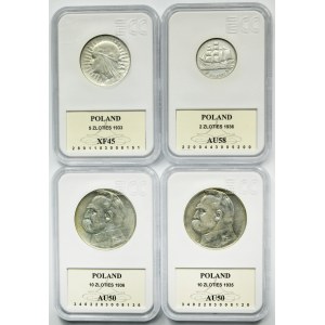 Zestaw, II RP, 2-10 złotych 1933-1936 (4 szt.) - GCN