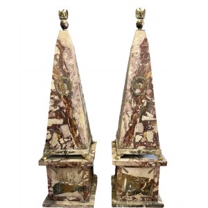 A pair of neoclassical marble and gilded bronze monumental obelisks - Sicily 19th century
