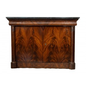 French Transition mahogany feather chest of drawers - early 19th century