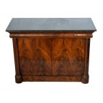 French Transition mahogany feather chest of drawers - early 19th century