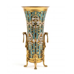French bronze and polychrome enamel vase - FERDINAND BARBEDIENNE (1810 - 1892)