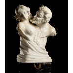 Statuary marble and portoro marble sculpture depicting Pan and Selene - Italy, 19th century