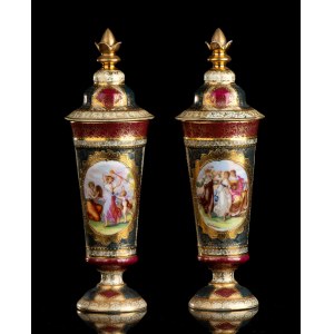 Pair of painted and gilded vases - VIENNA, ca.1870