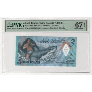 Cook Islands 3 Dollars 2021 (ND) PMG 67 EPQ Superb Gem UNC